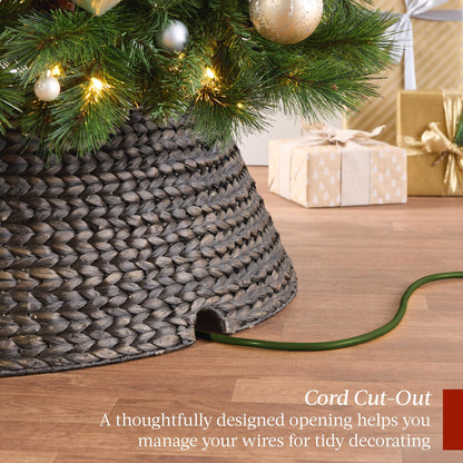 Best Choice Products 36in Christmas Tree Collar, Woven Hyacinth 3-Piece Holiday Rattan Tree Skirt Accessory for Home w/Cord Cut-Out - Chestnut