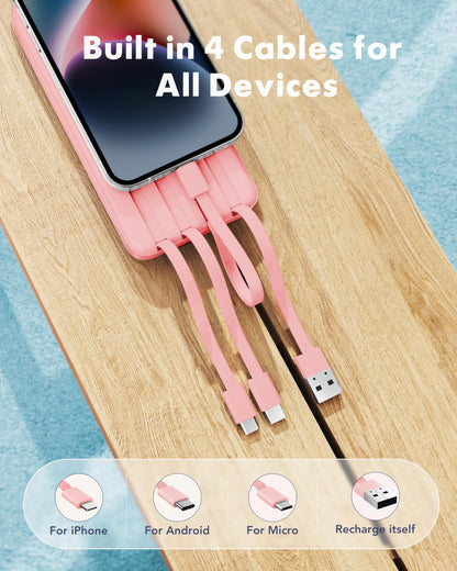 charmast Portable Charger Power Bank with Reinforced Built-in 4 Cables