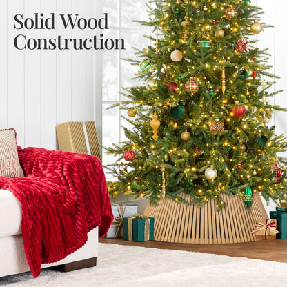 Best Choice Products 36in Christmas Tree Collar, Solid Wood Slatted Tree Skirt Holiday Accessory for Home - Walnut