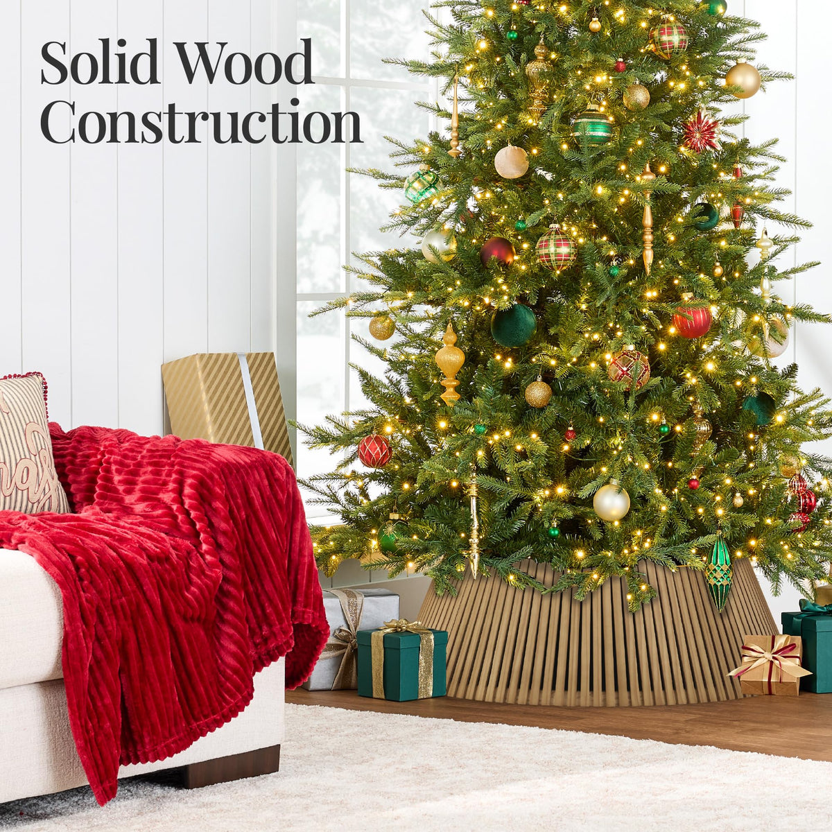 Best Choice Products 36in Christmas Tree Collar, Solid Wood Slatted Tree Skirt Holiday Accessory for Home - Walnut