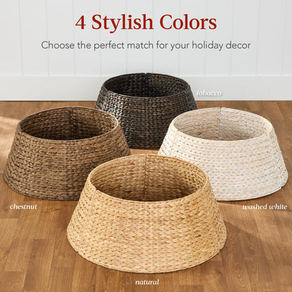 Best Choice Products 36in Christmas Tree Collar, Woven Hyacinth 3-Piece Holiday Rattan Tree Skirt Accessory for Home w/Cord Cut-Out - Chestnut