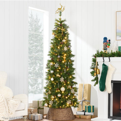 Best Choice Products 36in Christmas Tree Collar, Woven Hyacinth 3-Piece Holiday Rattan Tree Skirt Accessory for Home w/Cord Cut-Out - Chestnut