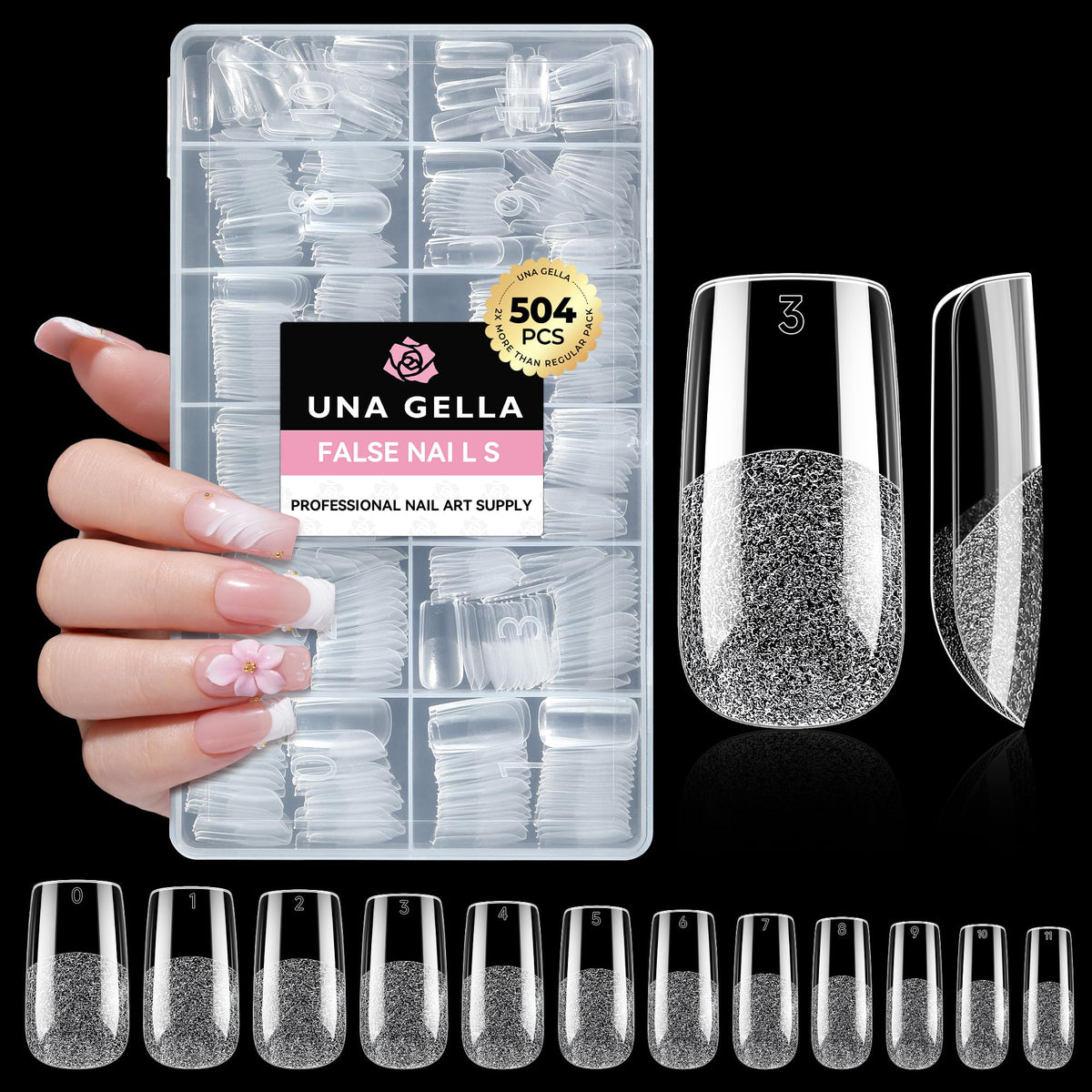 UNA GELLA Short Sharp Square Nail Tips 504pcs X-Soft Flat Square Nails