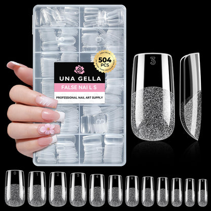 UNA GELLA Short Sharp Square Nail Tips 504pcs X-Soft Flat Square Nails