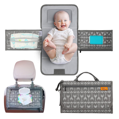 Kopi Baby Portable Diaper Changing Pad, Wipes Pocket, Classic Black Arrows
