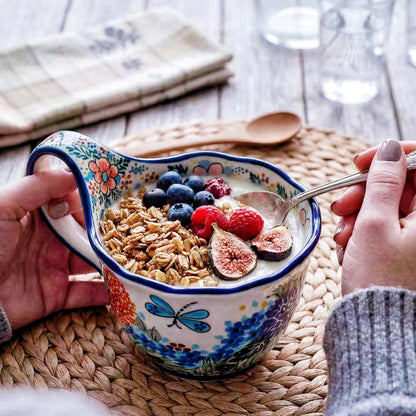 ALMA Handpainted Soup Bowl with Large Loop Handle,Easier Secure Grip