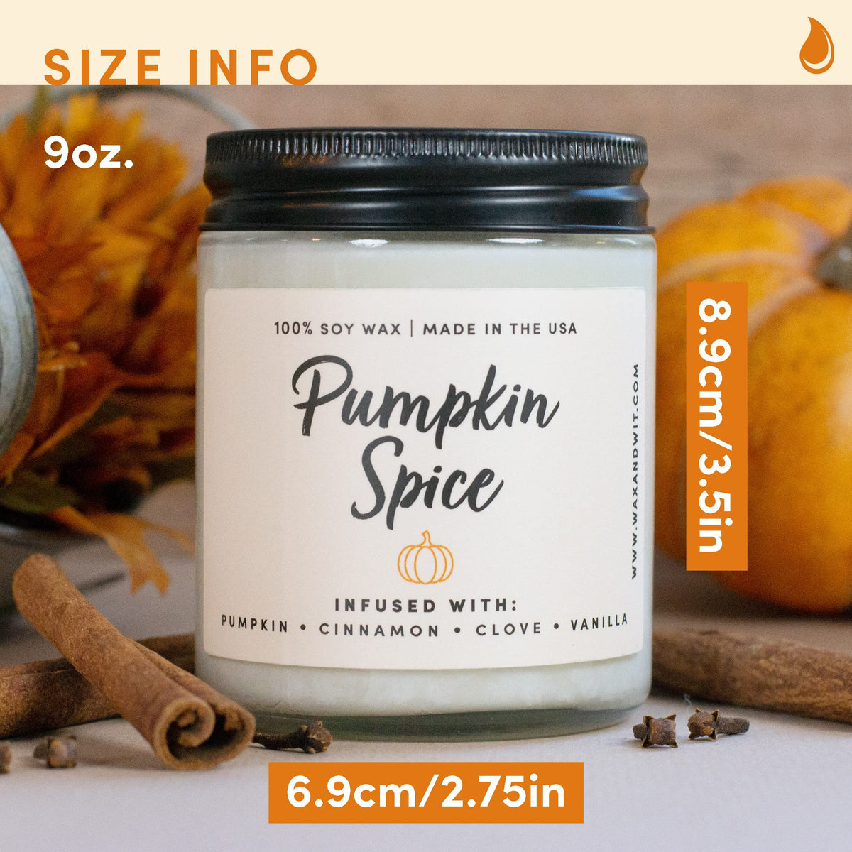 Wax & Wit Fall Candles for Home Scented – Apple, Cinnamon, Clove, Orange – Perfect Home Décor Gifts for Autumn, Holiday, Christmas, Winter - 9oz, Soy Wax, 50 Hour Burn