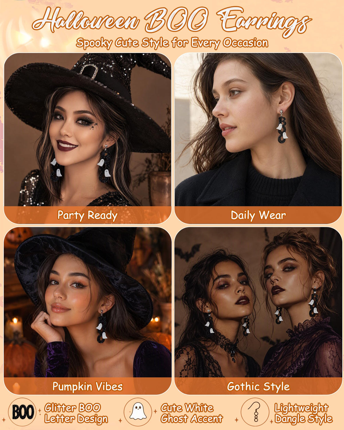Halloween 3D Skeleton Skull Earrings BOO Ghost Earrings for Women