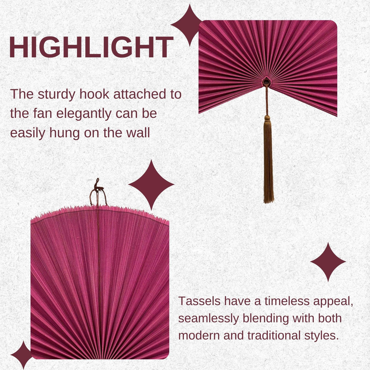 ChumDecor Bamboo Fan Wall Decor, Japanese Wall Fan, Red Brown 40 in