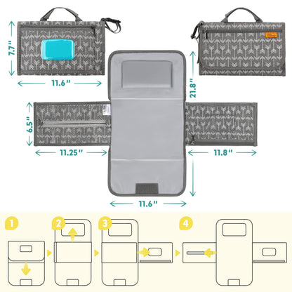 Kopi Baby Portable Diaper Changing Pad, Wipes Pocket, Classic Black Arrows