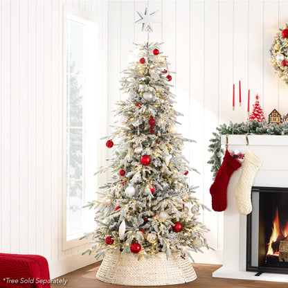 Best Choice Products 36in Christmas Tree Collar, Woven Hyacinth 3-Piece Holiday Rattan Tree Skirt Accessory for Home w/Cord Cut-Out - Chestnut
