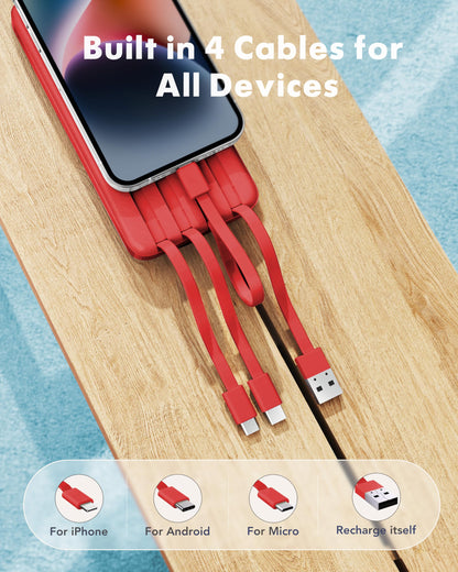 charmast Portable Charger Power Bank with Reinforced Built-in 4 Cables