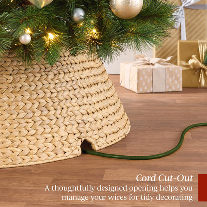 Best Choice Products 36in Christmas Tree Collar, Woven Hyacinth 3-Piece Holiday Rattan Tree Skirt Accessory for Home w/Cord Cut-Out - Chestnut