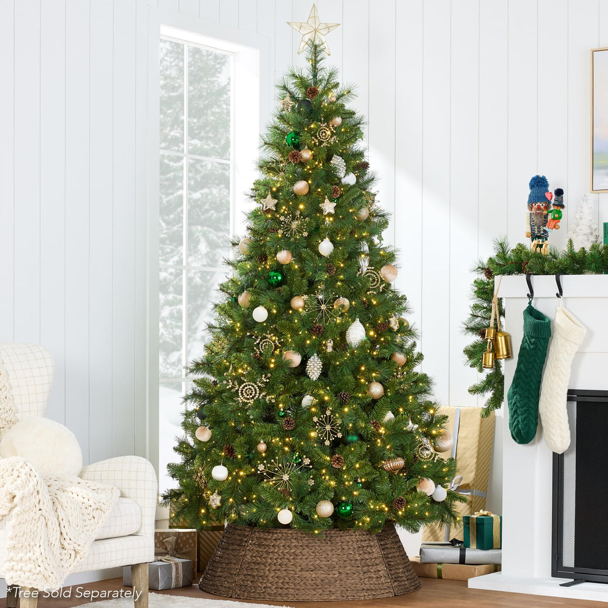Best Choice Products 36in Christmas Tree Collar, Woven Hyacinth 3-Piece Holiday Rattan Tree Skirt Accessory for Home w/Cord Cut-Out - Chestnut