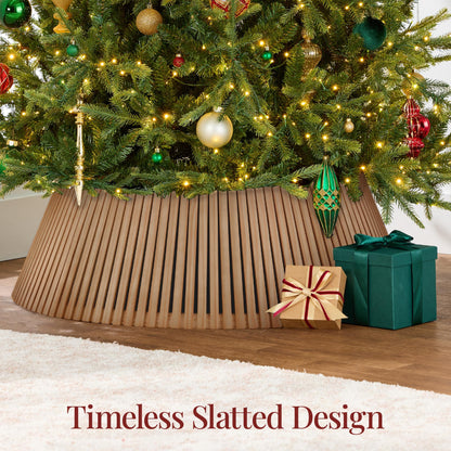 Best Choice Products 36in Christmas Tree Collar, Solid Wood Slatted Tree Skirt Holiday Accessory for Home - Walnut