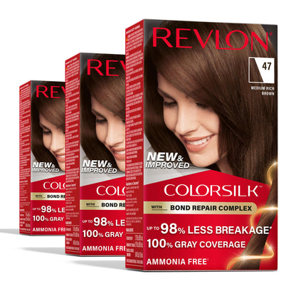 Revlon ColorSilk with Bond Repair Hair Color, 51 Light Brown, 3pk