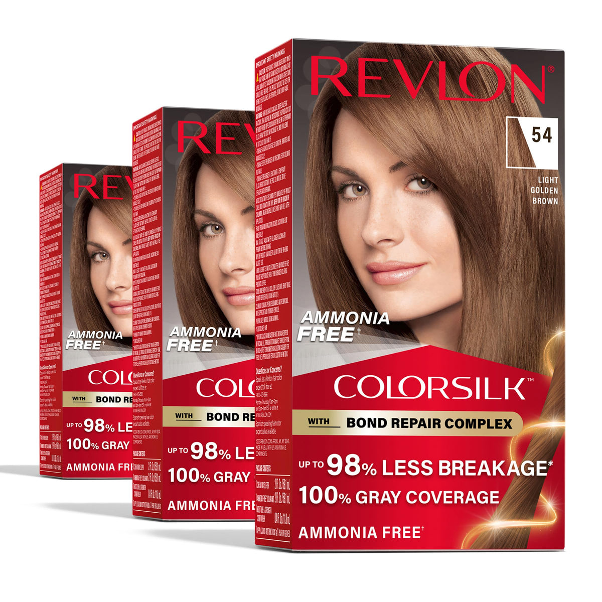Revlon ColorSilk with Bond Repair Hair Color, 51 Light Brown, 3pk