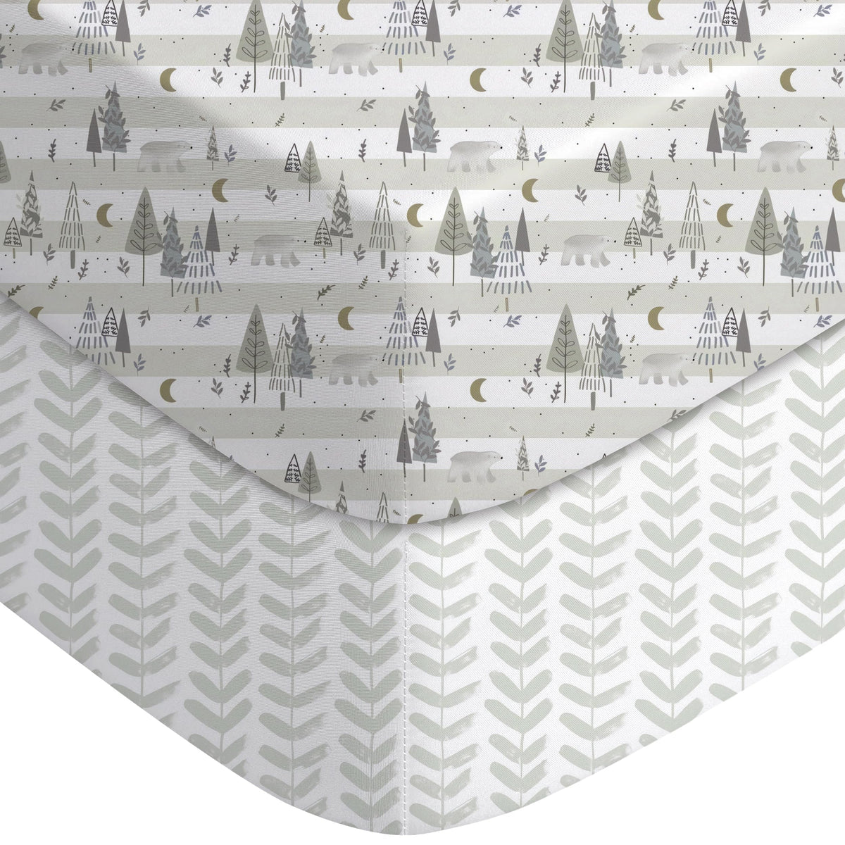 Yoofoss 2-Pack Baby Crib Sheets for Boys Girls 52x28 (Green+Leaf)