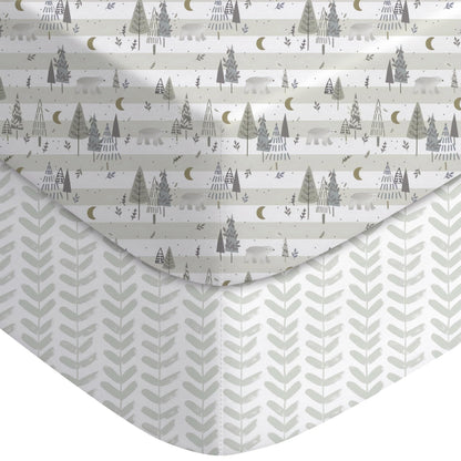Yoofoss 2-Pack Baby Crib Sheets for Boys Girls 52x28 (Green+Leaf)