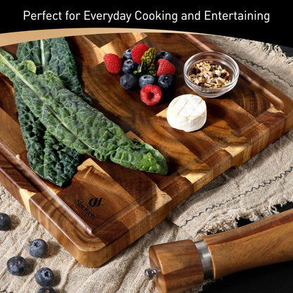 End Grain Cutting Board for Kitchen with Non-slip Feet, Acacia Wood