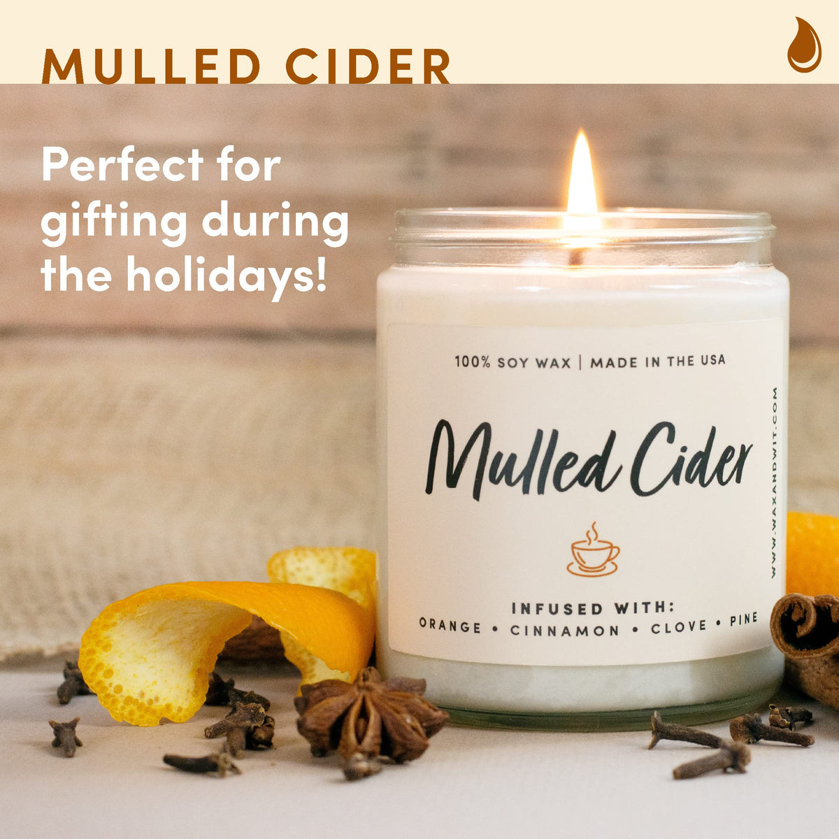 Wax & Wit Fall Candles for Home Scented – Apple, Cinnamon, Clove, Orange – Perfect Home Décor Gifts for Autumn, Holiday, Christmas, Winter - 9oz, Soy Wax, 50 Hour Burn