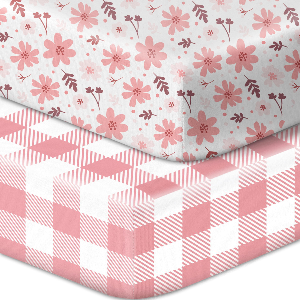 GUNTAIL Baby Crib Sheets for Boys Girls, 2 Pack Fitted Crib Sheet for Standard Crib and Toddler Mattress, Soft Microfiber Baby Sheet 52x28x8in. (Love & Pink)