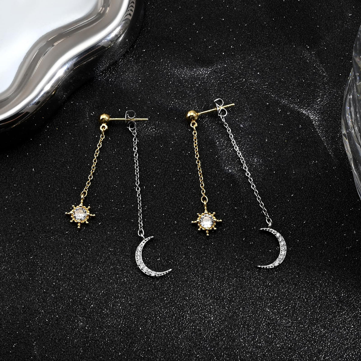 Moon and Star Dangle Earrings