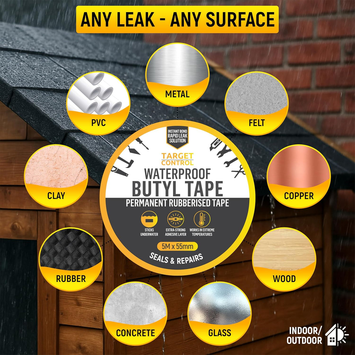 Waterproof Tape for Leaks 5M x 55mm Butyl Pipe Repair Tape