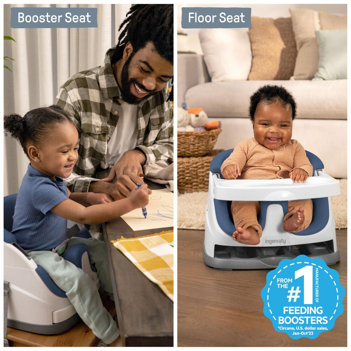 Ingenuity Baby Base 2-in-1 Booster Seat with Tray, Feeding & Floor Seat
