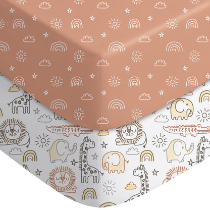 Yoofoss 2-Pack Baby Crib Sheets for Boys Girls 52x28 (Green+Leaf)