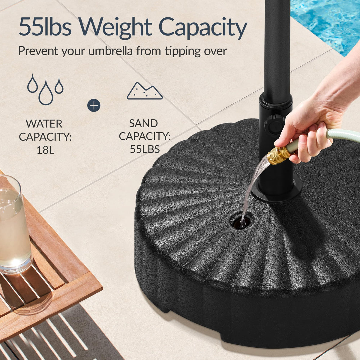 Best Choice Products Fillable Umbrella Base Stand Round Sunburst Plastic Patio Umbrella Base Stand, Pole Holder for Outdoor, Lawn w/ 55lbs Weight Capacity, Adjustment Knob