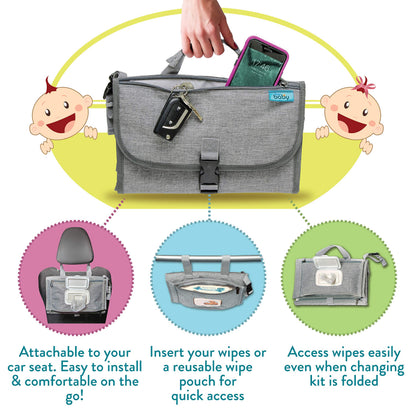 Kopi Baby Portable Diaper Changing Pad, Wipes Pocket, Classic Black Arrows