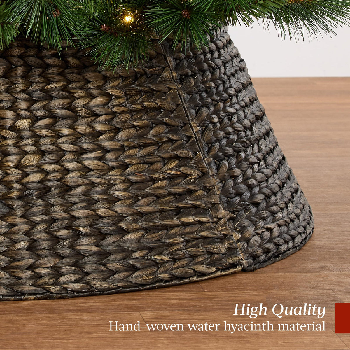 Best Choice Products 36in Christmas Tree Collar, Woven Hyacinth 3-Piece Holiday Rattan Tree Skirt Accessory for Home w/Cord Cut-Out - Chestnut