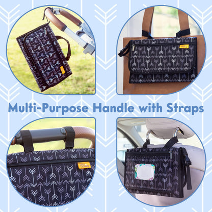 Kopi Baby Portable Diaper Changing Pad, Wipes Pocket, Classic Black Arrows