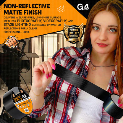G4GADGET Gaffer Tape Black - 48mm x 45m (1 Roll) - Heavy Duty Duct Tape, Waterproof Adhesive Cloth Tape, Tear-Resistant and Multi-Purpose for Indoor Outdoor Use