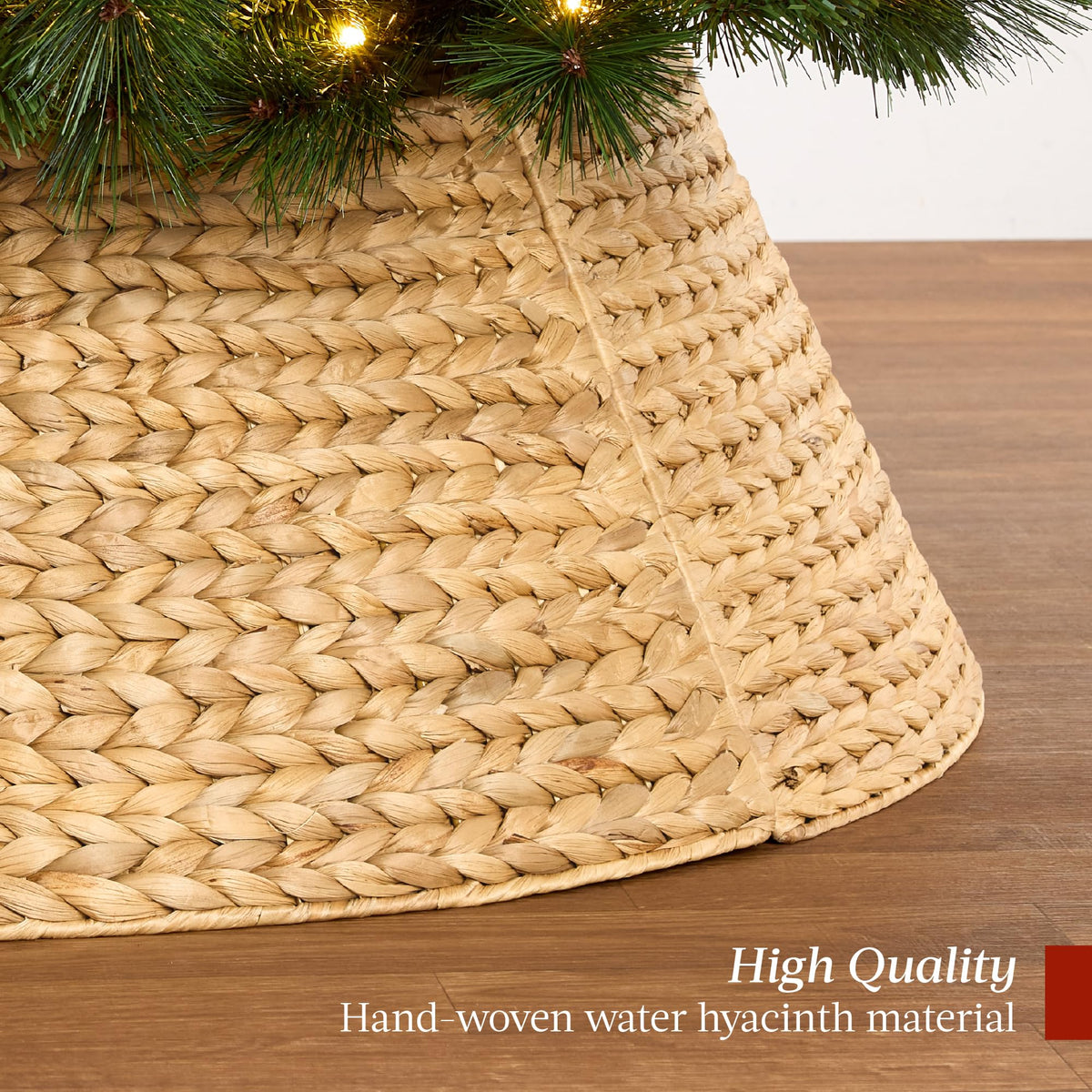 Best Choice Products 36in Christmas Tree Collar, Woven Hyacinth 3-Piece Holiday Rattan Tree Skirt Accessory for Home w/Cord Cut-Out - Chestnut