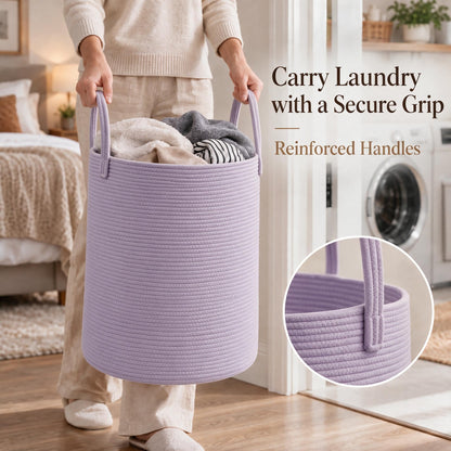 JMvicyroam 80L Nursery Hamper, Cotton Rope Laundry Basket, Brown&Black