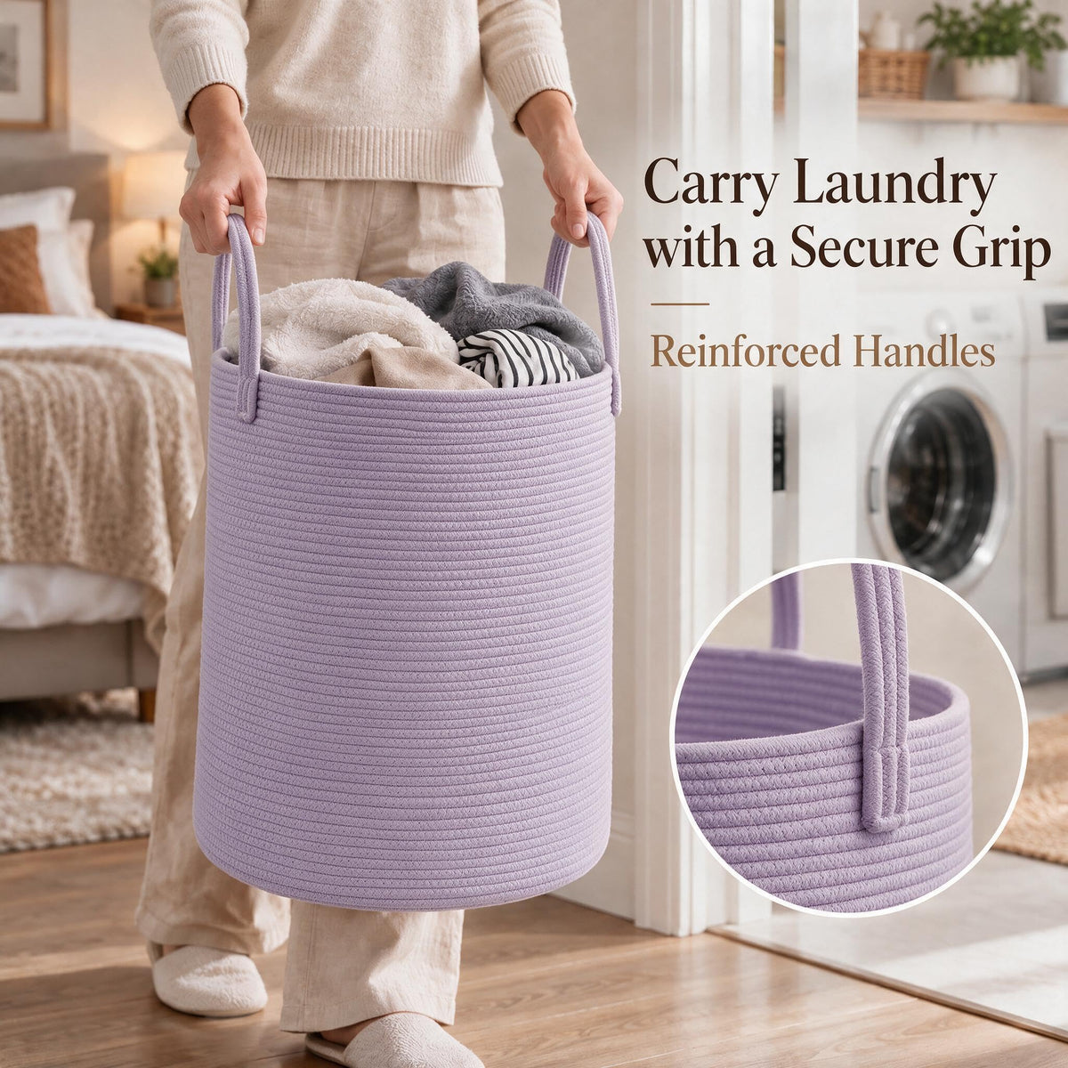 JMvicyroam 80L Nursery Hamper, Cotton Rope Laundry Basket, Brown&Black