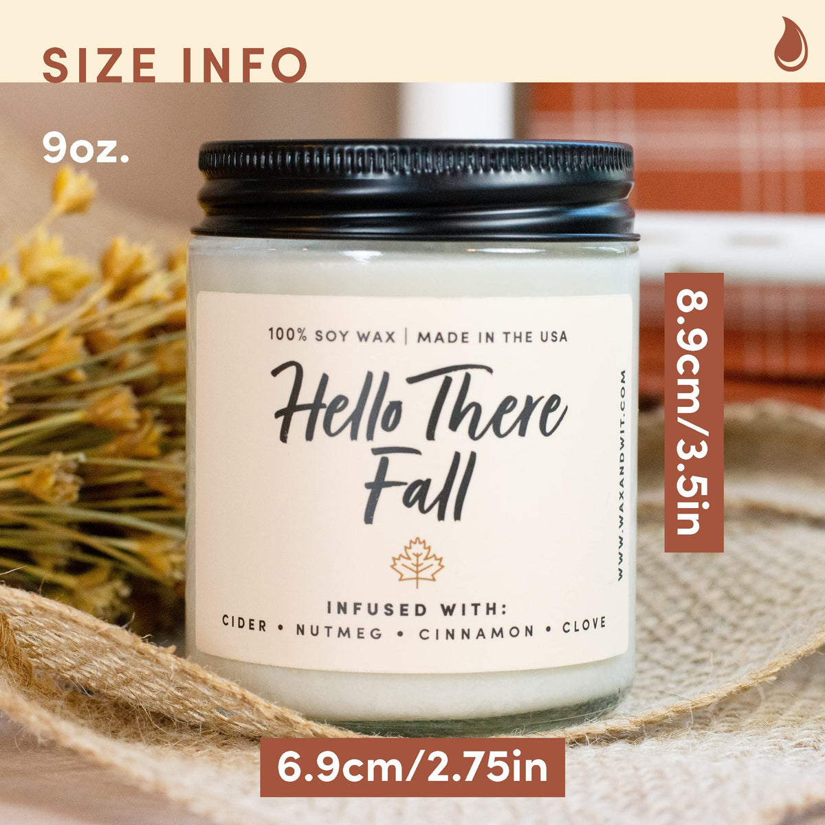 Wax & Wit Fall Candles for Home Scented – Apple, Cinnamon, Clove, Orange – Perfect Home Décor Gifts for Autumn, Holiday, Christmas, Winter - 9oz, Soy Wax, 50 Hour Burn