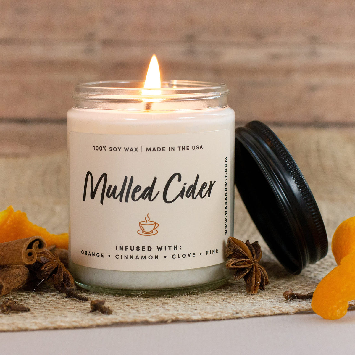 Wax & Wit Fall Candles for Home Scented – Apple, Cinnamon, Clove, Orange – Perfect Home Décor Gifts for Autumn, Holiday, Christmas, Winter - 9oz, Soy Wax, 50 Hour Burn