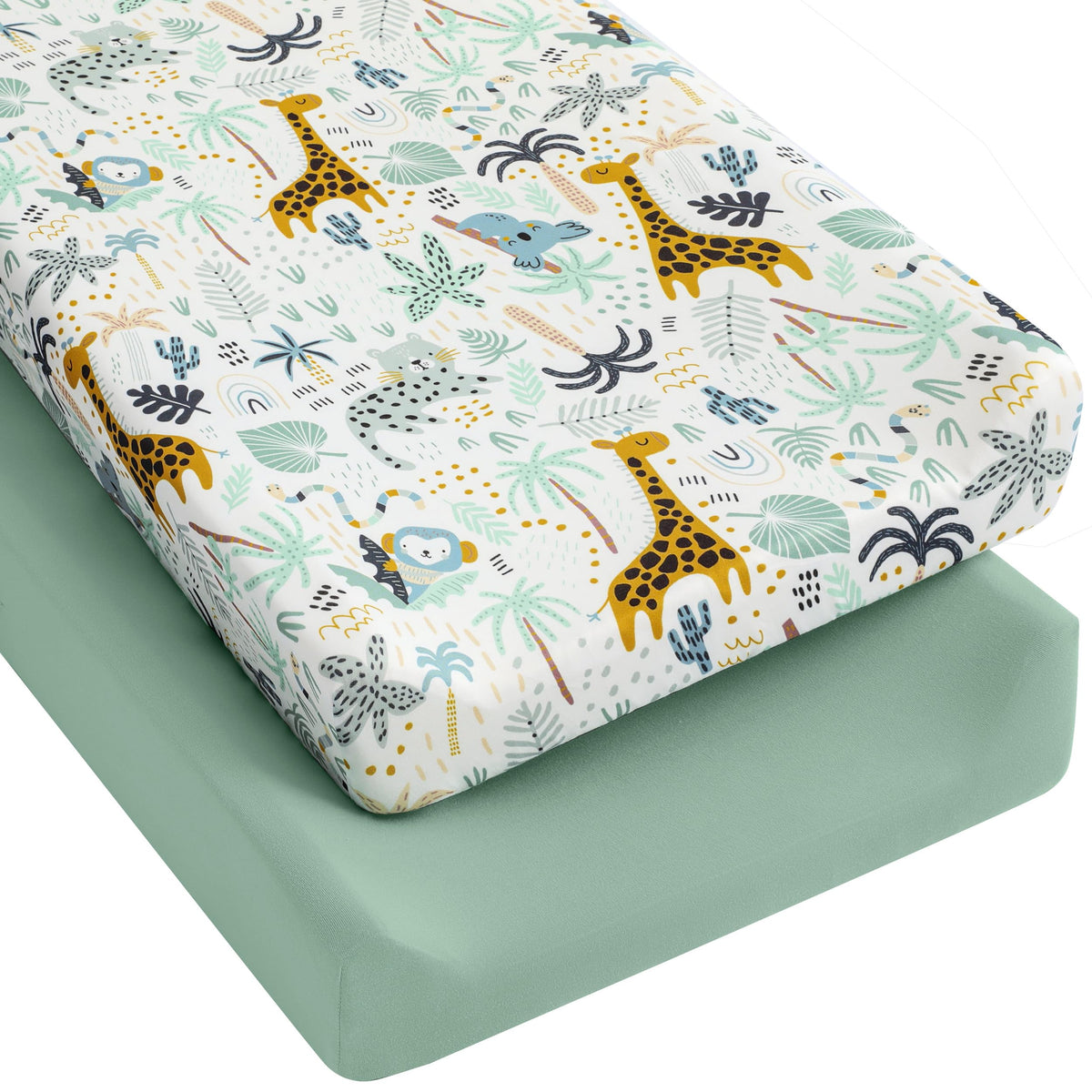 Yoofoss 2-Pack Baby Crib Sheets for Boys Girls 52x28 (Green+Leaf)