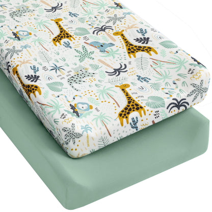 Yoofoss 2-Pack Baby Crib Sheets for Boys Girls 52x28 (Green+Leaf)