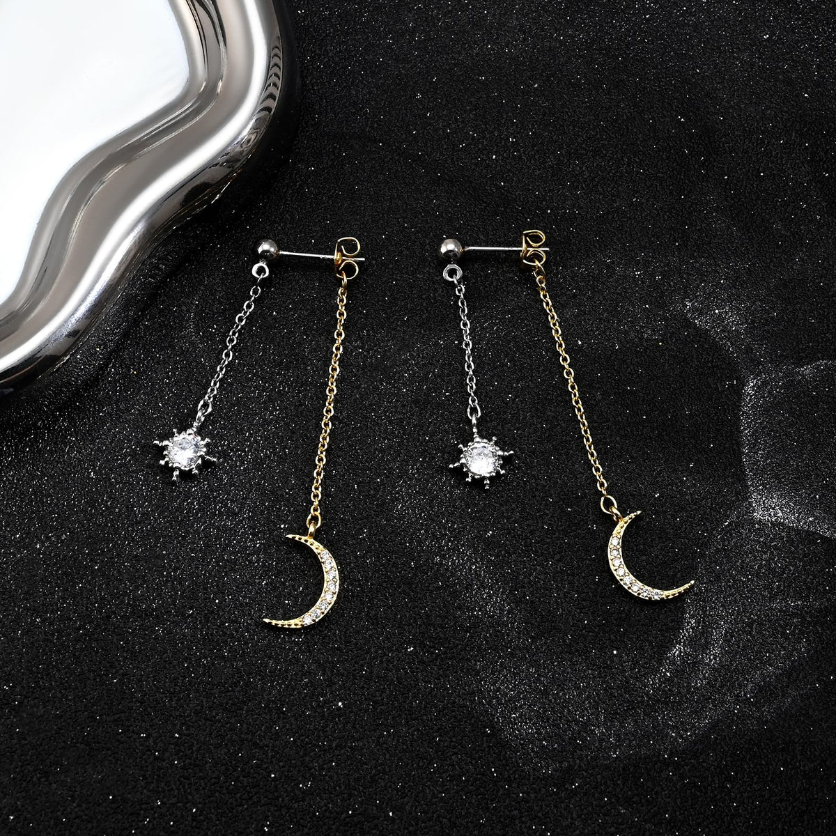 Moon and Star Dangle Earrings
