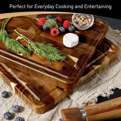 End Grain Cutting Board for Kitchen with Non-slip Feet, Acacia Wood
