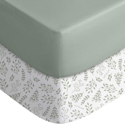 Yoofoss 2-Pack Baby Crib Sheets for Boys Girls 52x28 (Green+Leaf)
