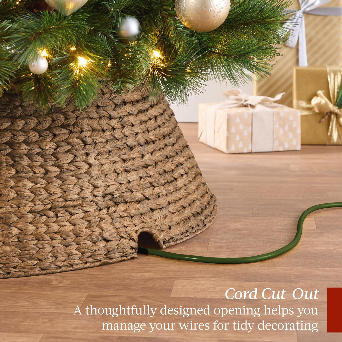 Best Choice Products 36in Christmas Tree Collar, Woven Hyacinth 3-Piece Holiday Rattan Tree Skirt Accessory for Home w/Cord Cut-Out - Chestnut
