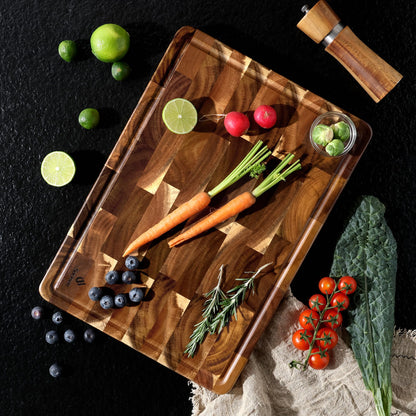 End Grain Cutting Board for Kitchen with Non-slip Feet, Acacia Wood
