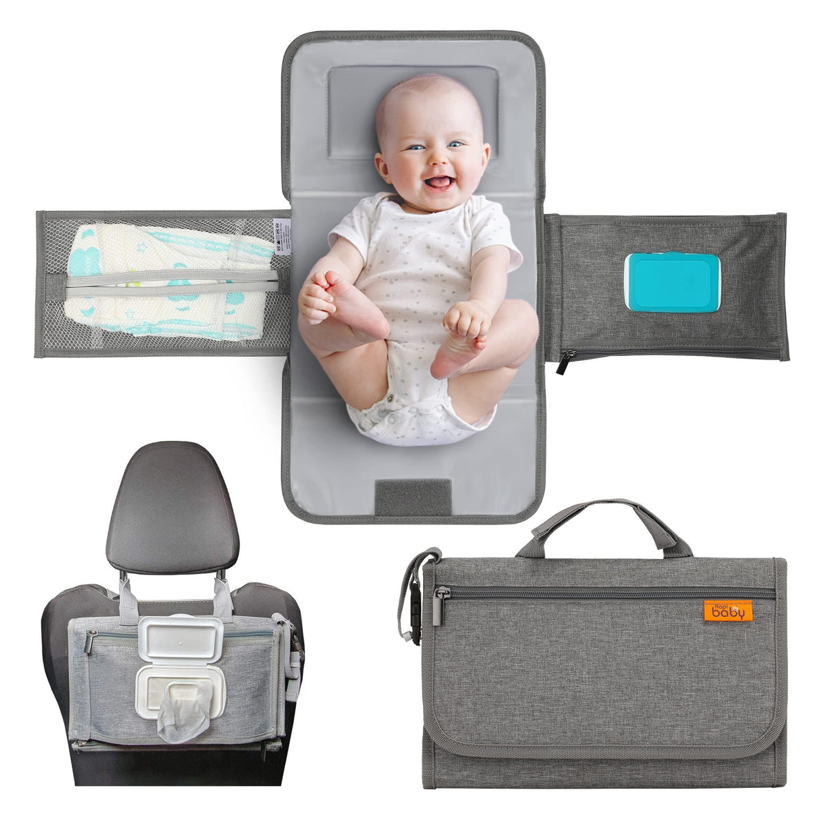 Kopi Baby Portable Diaper Changing Pad, Wipes Pocket, Classic Black Arrows