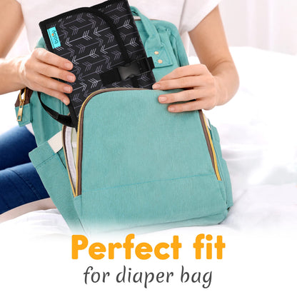 Kopi Baby Portable Diaper Changing Pad, Wipes Pocket, Classic Black Arrows