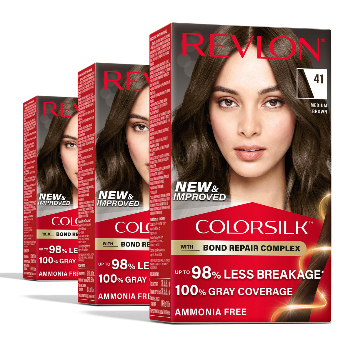Revlon ColorSilk with Bond Repair Hair Color, 51 Light Brown, 3pk